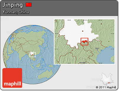Savanna Style Location Map of Jinping, highlighted parent region, hill shading