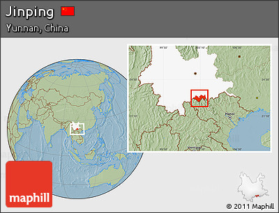 Savanna Style Location Map of Jinping, highlighted parent region, hill shading