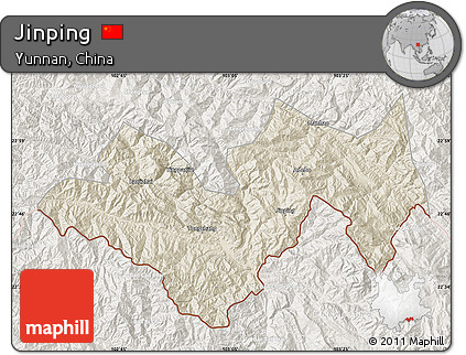 Shaded Relief Map of Jinping, lighten