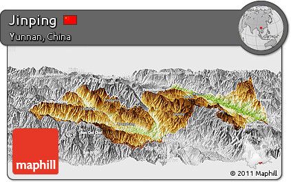 Physical Panoramic Map of Jinping, lighten, desaturated