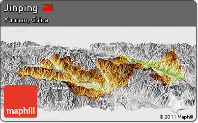 Physical Panoramic Map of Jinping, lighten, desaturated