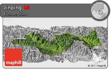 Satellite Panoramic Map of Jinping, lighten, desaturated