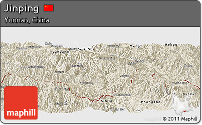 Shaded Relief Panoramic Map of Jinping