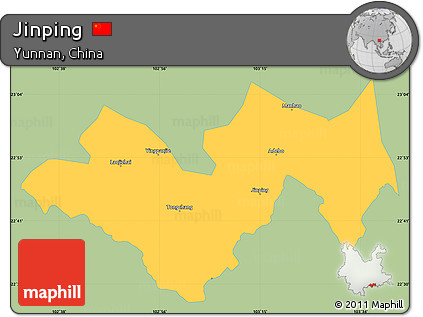 Savanna Style Simple Map of Jinping, single color outside