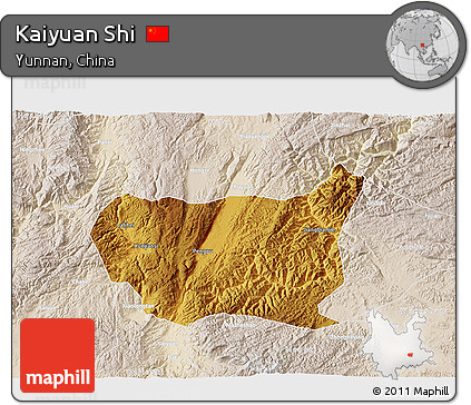 Physical 3D Map of Kaiyuan Shi, lighten