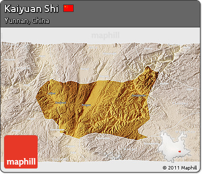 Physical 3D Map of Kaiyuan Shi, lighten