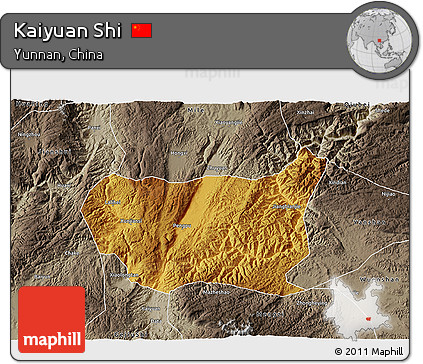 Physical 3D Map of Kaiyuan Shi, semi-desaturated