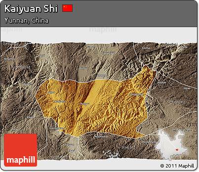 Physical 3D Map of Kaiyuan Shi, semi-desaturated