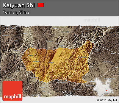 Physical 3D Map of Kaiyuan Shi, semi-desaturated