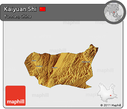 Physical 3D Map of Kaiyuan Shi, single color outside