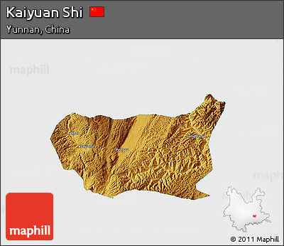 Physical 3D Map of Kaiyuan Shi, single color outside