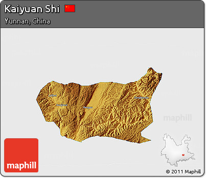 Physical 3D Map of Kaiyuan Shi, single color outside