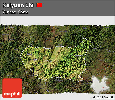 Satellite 3D Map of Kaiyuan Shi, darken