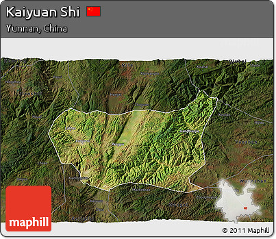 Satellite 3D Map of Kaiyuan Shi, darken