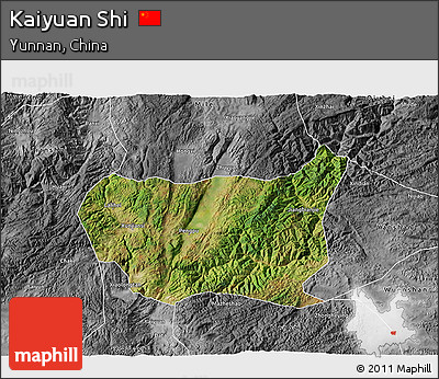 Satellite 3D Map of Kaiyuan Shi, desaturated