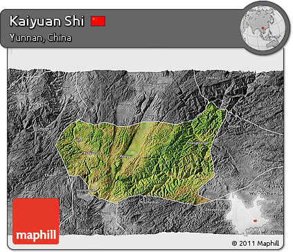 Satellite 3D Map of Kaiyuan Shi, desaturated