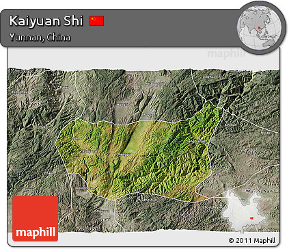 Satellite 3D Map of Kaiyuan Shi, semi-desaturated
