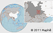 Gray Location Map of Kaiyuan Shi, highlighted country, highlighted parent region, hill shading