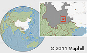 Savanna Style Location Map of Kaiyuan Shi, highlighted country, highlighted parent region, hill shading