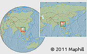 Savanna Style Location Map of Kaiyuan Shi, highlighted parent region, within the entire country, hill shading