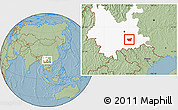 Savanna Style Location Map of Kaiyuan Shi, highlighted parent region, hill shading