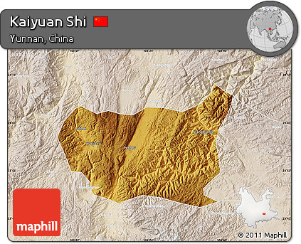 Physical Map of Kaiyuan Shi, lighten