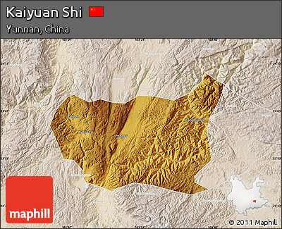 Physical Map of Kaiyuan Shi, lighten
