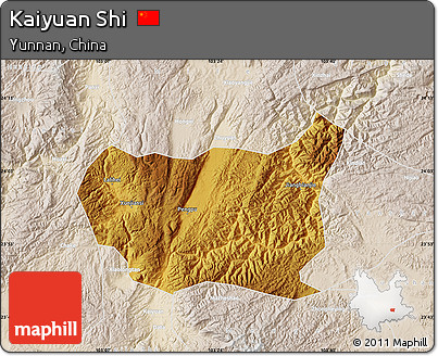 Physical Map of Kaiyuan Shi, lighten