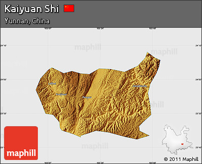 Physical Map of Kaiyuan Shi, single color outside