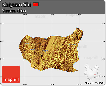 Physical Map of Kaiyuan Shi, single color outside