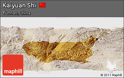 Physical Panoramic Map of Kaiyuan Shi, lighten