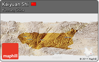 Physical Panoramic Map of Kaiyuan Shi, lighten