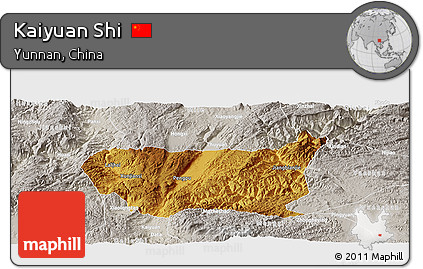 Physical Panoramic Map of Kaiyuan Shi, lighten, semi-desaturated