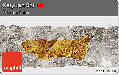 Physical Panoramic Map of Kaiyuan Shi, lighten, semi-desaturated