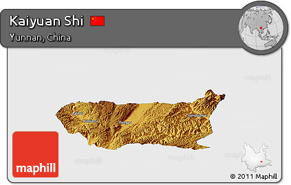 Physical Panoramic Map of Kaiyuan Shi, single color outside