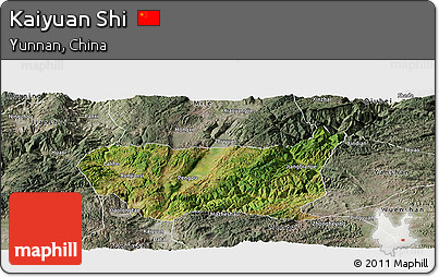 Satellite Panoramic Map of Kaiyuan Shi, semi-desaturated