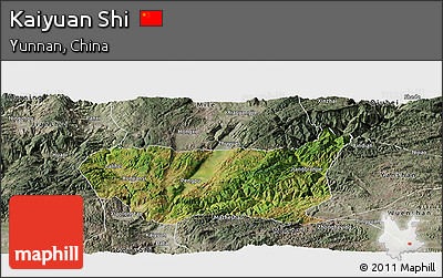 Satellite Panoramic Map of Kaiyuan Shi, semi-desaturated