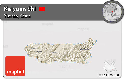 Shaded Relief Panoramic Map of Kaiyuan Shi, single color outside