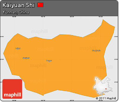 Political Simple Map of Kaiyuan Shi, single color outside