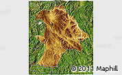 Physical 3D Map of Lancang, satellite outside