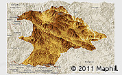 Physical Panoramic Map of Lancang, shaded relief outside