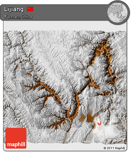 Physical 3D Map of Lijiang, lighten, semi-desaturated