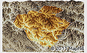 Physical 3D Map of Luchun, semi-desaturated