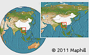 Satellite Location Map of Luchun, highlighted country, within the entire country