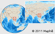 Shaded Relief Location Map of Luchun, within the entire country