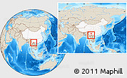 Shaded Relief Location Map of Luchun, highlighted country, within the entire country