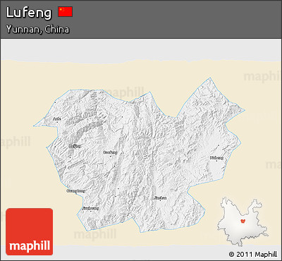 Classic Style 3D Map of Lufeng, single color outside