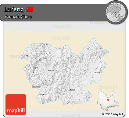 Classic Style 3D Map of Lufeng, single color outside