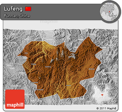 Physical 3D Map of Lufeng, lighten, desaturated