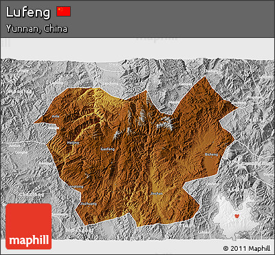 Physical 3D Map of Lufeng, lighten, desaturated